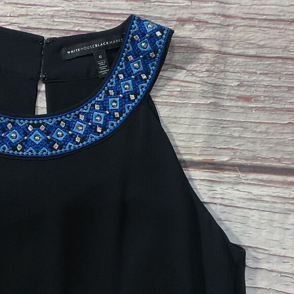 WHBM Womens Dress size 6 Black Blue Sheath Evening Formal Dinner Layered Chiffon - Picture 6 of 11